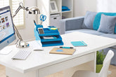 All in One Office Desk Organizer 3 Trays Scissors Sticky Notes 260x55x320 Blue - Al Masam Stationery LLC